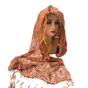 Brown Sequin Evening Wedding Formal Scarf with Tassels - NEW